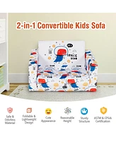 2-in-1 Convertible Kids Sofa with Velvet Fabric