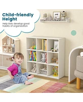 Wooden Kids Bookcase with Storage Cubbies and Anti-toppling Devices
