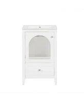 20" Bathroom Vanity with Sink, Bathroom Cabinet with Soft Closing Glass Door, A Drawer, White