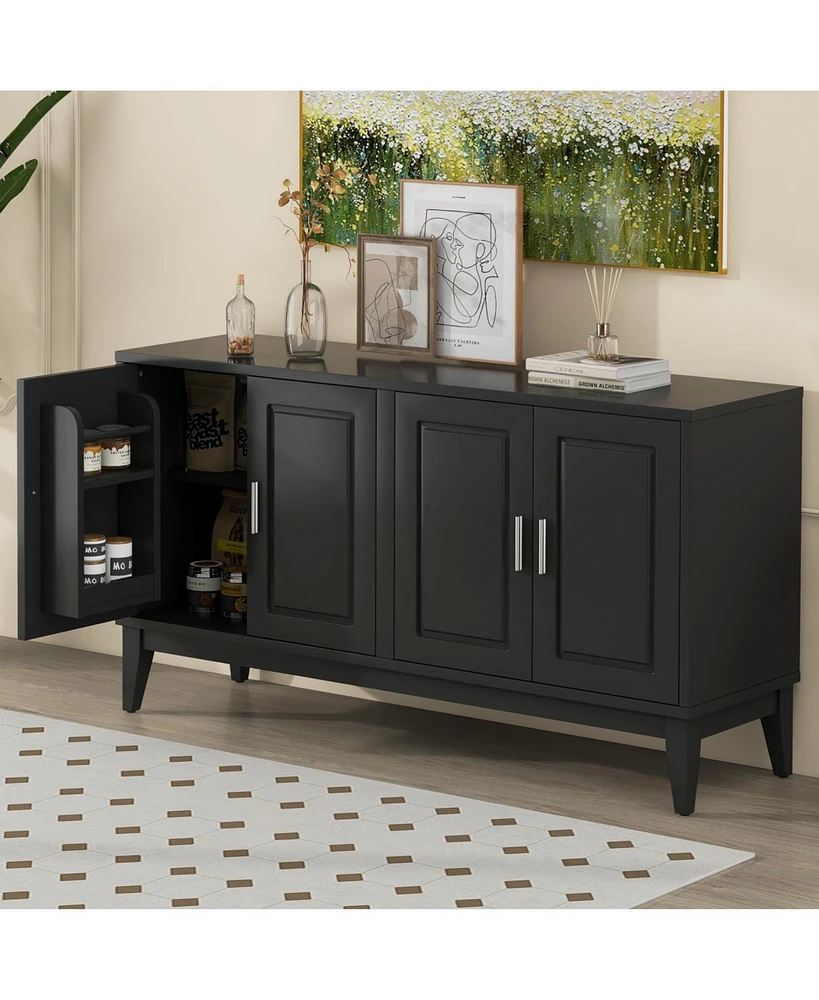 4-Door Sideboard Cabinet with Adjustable Shelf, Black