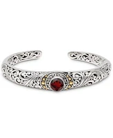 Devata Garnet Bali Filigree Cuff Bracelet In Sterling Silver 18k Gold Accents Small