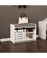 2-Tier Shoe Storage Bench with Barn Door, Adjustable Shelves
