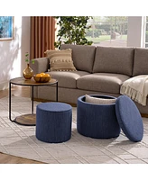 Multi-Functional Ottoman with Drum Stool and Storage in Dark Blue