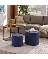 Multi-Functional Ottoman with Drum Stool and Storage in Dark Blue