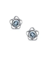 Bling Jewelry Bali Tiny Open Flower Stud Earrings Oxidized .925 Sterling Silver