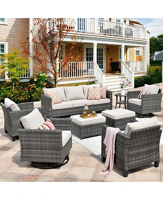 Xizzi 8 Piece Outdoor Patio Furniture Set,High Back Wicker Sofa Couch with 360° Swivel Rocking Chairs,Rattan Chairs and Ottoman Conversation Set