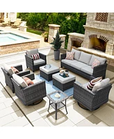 Xizzi 8 Piece Outdoor Patio Furniture Set,High Back Wicker Sofa Couch with 360° Swivel Rocking Chairs,Rattan Chairs and Ottoman Conversation Set