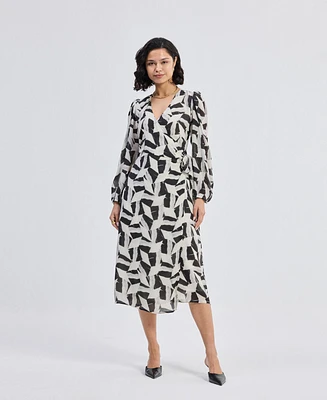 Midi Wrap Dress Abstract Mosaic