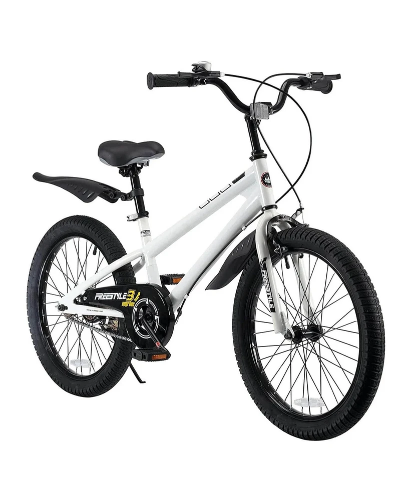 RoyalBaby Freestyle 20 Inch Kids Bike with Kickstand & Water Bottle, White