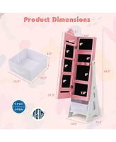 Kids Jewelry Cabinet with Full-Length Mirror and Foldable Drawer