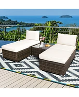 Gymax 5PCS Outdoor Furniture Set Patio Rattan Armless Chair & Ottoman w/ Cushion