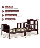 Classic Design Kids Wood Toddler Bed Frame with Two Side Safety Guardrails