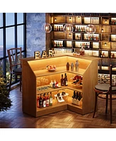 Tribesigns Bar Cabinet, L-Shaped Home Bar Table with Stemware Racks, 4-Tier Corner Bar Unit Liquor Wine Bar Table Reception Desk for Home Pub