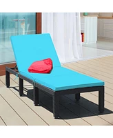 2PCS Patio Rattan Lounge Chair Height Adjustable