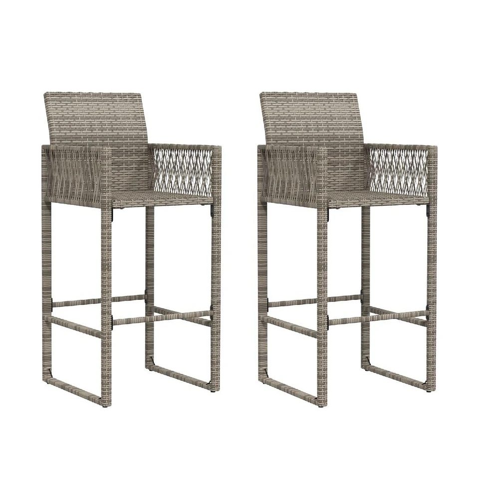 Patio Bar Stools 2 pcs Gray Poly Rattan