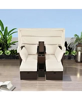 2-Seater Outdoor Patio Daybed Outdoor Double Daybed Outdoor Loveseat Sofa Set with Foldable Awning and Cushions for Garden, Balcony, Poolside