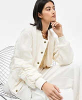 I.n.c. International Concepts Women's Satin Ruched-Sleeve Bomber Jacket, Exclusively at Macy's