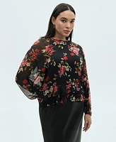 Mango Women's Floral Ruffled Blouse Top