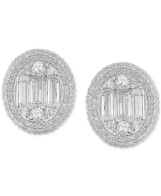 Diamond Round & Baguette Halo Cluster Earrings (1 ct. t.w.) in 14k White Gold