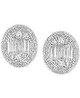 Diamond Round & Baguette Halo Cluster Earrings (1 ct. t.w.) in 14k White Gold