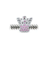 Bling Jewelry Princess Queen Crown Pink Fuchsia Crystal Bead Charm European Bracelet