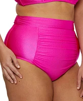 Becca Etc Plus Monte Carlo Rib Shirred High-Waist Bikini Bottoms