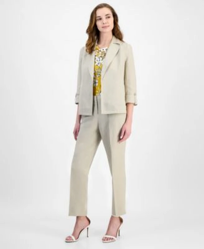 Kasper Womens Open Front 3 4 Sleeve Jacket Cowlneck Top Wide Leg Pants Regular Petite