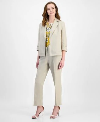 Kasper Womens Open Front 3 4 Sleeve Jacket Cowlneck Top Wide Leg Pants Regular Petite