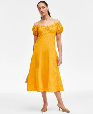 I.n.c. International Concepts Women's Cotton Cold-Shoulder Midi Dress, Exclusively at Macy's
