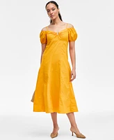 I.n.c. International Concepts Women's Cotton Cold-Shoulder Midi Dress, Exclusively at Macy's