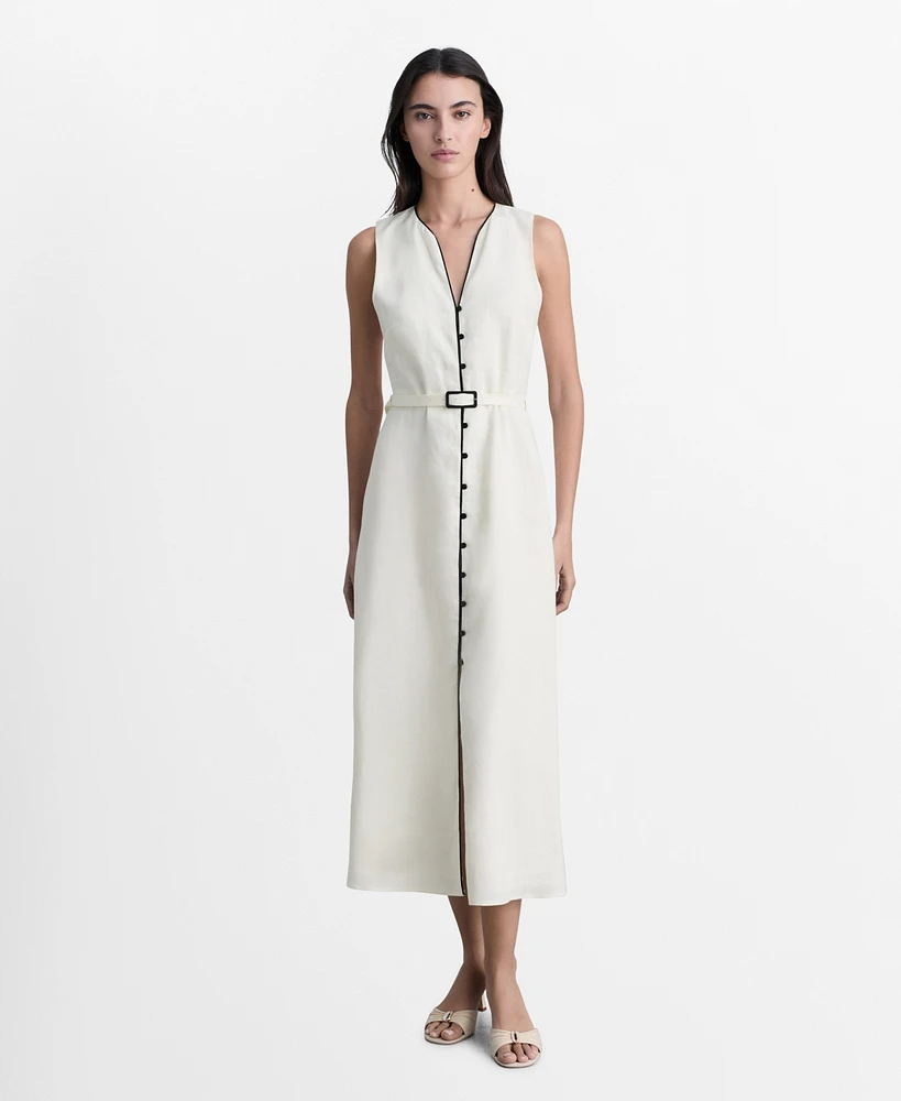 Mango Women's Contrasting Trim Linen Dress