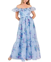 B Darlin Juniors' Floral Off-The-Shoulder Ruffle Gown