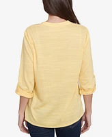 Ruby Rd. Petite Soft Relaxed Textured Trim V-Neck Top