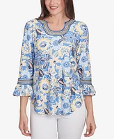 Ruby Rd. Petite Bohemian Floral Puff Print Crew Neck Top