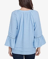 Ruby Rd. Petite Clip Dot Button Front Flared V-Neck Top