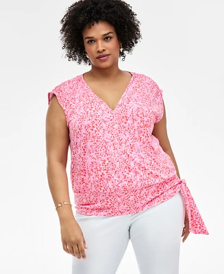 I.n.c. International Concepts Plus Printed Side-Tie Cap-Sleeve Surplice Top, Exclusively at Macy's
