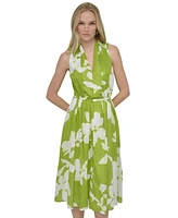 Dkny Women's Cotton V-Neck Belted A-Line Midi Dress