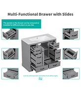 36" Bathroom Vanity with Sink Combo, Six Drawers, Multi-Functional Drawer Divider, Adjustable Shelf, Grey
