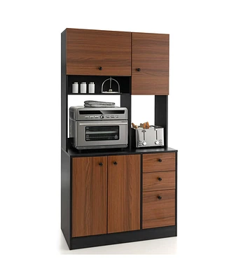 71" Tall Kitchen Pantry Buffet Hutch Freestanding Storage Cabinet 4 Doors