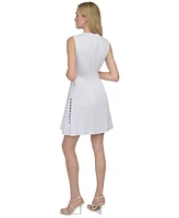 Dkny Women's Side-Pleated Button-Trim Sleeveless Dress