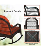 2PCS Patio Wicker Rocking Chair W/Seat Back Cushions & Lumbar Pillow Balcony