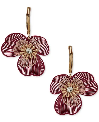 lonna & lilly Gold-Tone Crystal Openwork Flower Drop Earrings