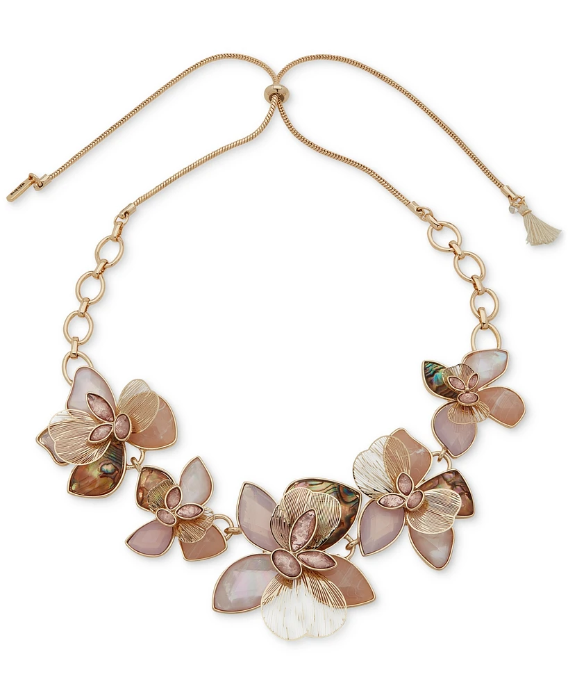 lonna & lilly Gold-Tone Mixed Stone Openwork Flower 26" Adjustable Statement Necklace