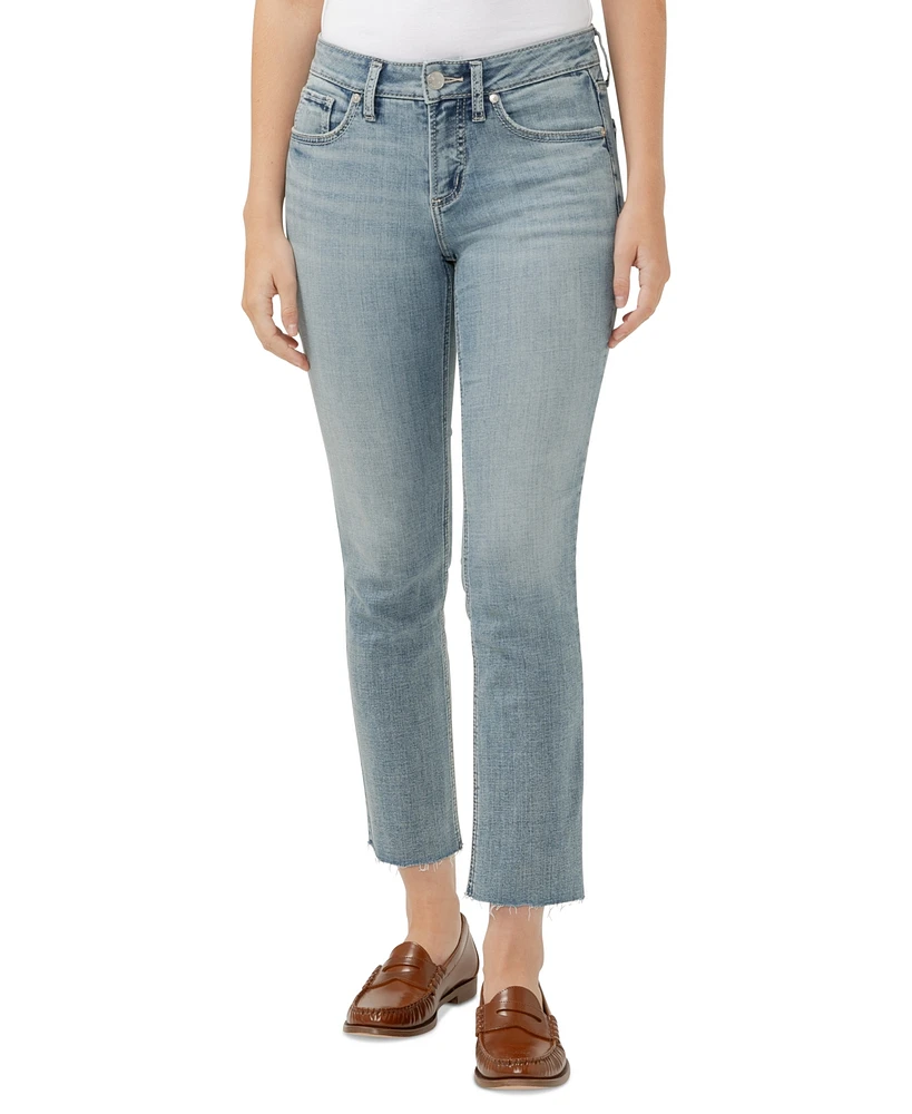 Silver Jeans Co. Women's Suki Mid-Rise Curvy-Fit Straight-Leg Cropped Denim
