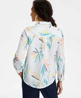 Charter Club Women's Palm-Print 100% Linen Shirt, Exclusively at Macy's