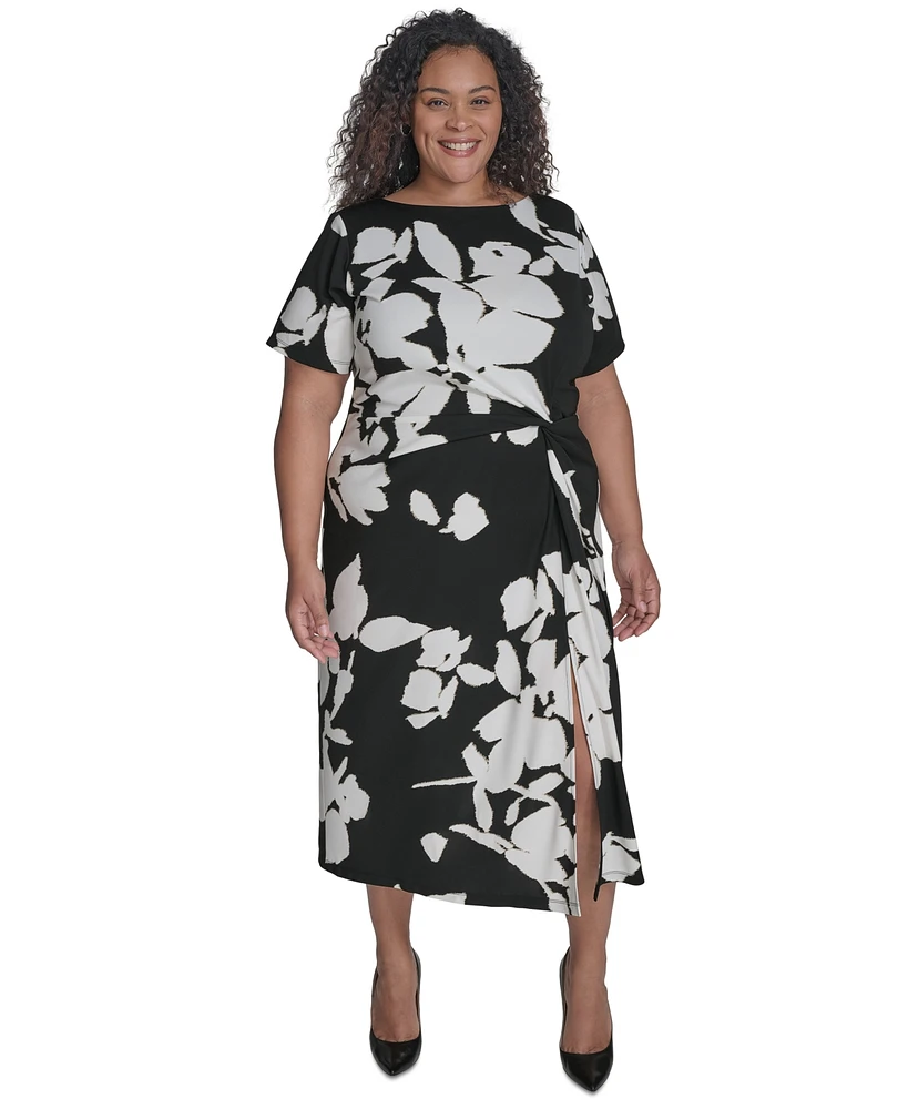 Dkny Plus Side-Twist Short-Sleeve Midi Dress