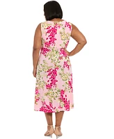 London Times Plus Size Floral-Print Jersey Dress
