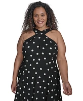 Dkny Plus Polka-Dot Crisscross Halter Midi Dress