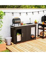 Outsunny Outdoor Grill Table Grill Cart with Folding Side Table, Steel Sink
