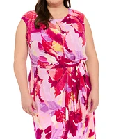 London Times Plus Printed Side-Tie Sleeveless Dress
